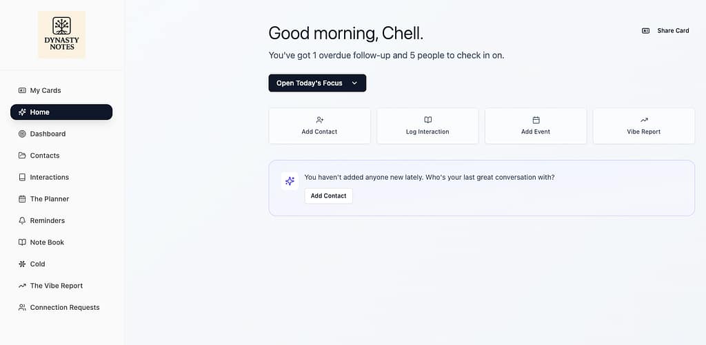 Dynasty Notes Home Page Screenshot