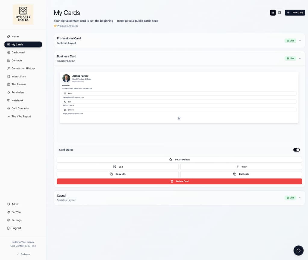 QR Digital Contact Cards on Dynasty Notes Lifestyle CRM